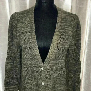 DKNY Jeans Women’s XL Brown Black Long Sleeve Knit Cardigan Sweater